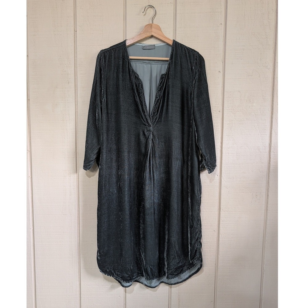 CP Shades Halle Velvet Silk Blend Tunic Dress Gray V-Neck 3/4 Sleev